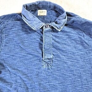 Todd Snyder Men's Large Blue Heathered Long Sleeve Polo Shirt Linen‎ Blend
